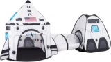 JOYIN White Rocket Ship Pop up Play Tent with Tunnel and Playhouse Kids Indoor Outdoor Spaceship Tent Set