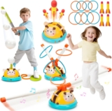 4-in-1 Musical Jump Toy with Ring Toss & Baseball Game for Kids 4-8