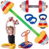 5-in-1 Kids Weight Set – Weights Gym Set for Children Pretend Play Exercise (Barbell, Dumbbells, Kettlebell, Ring Toss, Push-up) Kids Workout Equipment Beginner Home Gym Play Exercise Fitness Toy