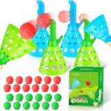 Duckura Outdoor Indoor Game Activities for Kids, Pop-Pass-Catch Ball Game with 4 Catch Launcher Baskets and 24 Balls, Easter Basket Stuffers Gifts Party Favors Beach Sport Toys for Kids Age 5 6 7 8 9+