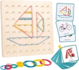 Wooden Geoboard with Rubber Bands Educational Toy for Kids 3+