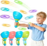 Outdoor Toys for Kids Ages 4-8, 4 Pack Flying Disc Launcher Toy