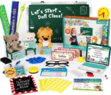 Alritz Role Pretend Play Teacher Set with Dolls for Kids Ages 6+ | includes dolls, toy laptop & blackboard, preschool learning activity, role play classroom set