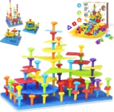 Ggiibro Peg Board Toy Set 101Pcs DIY Building Stacking Toys for Kids 3-6 Years Old,STEM Educational Kids Toy for Brain Development,Montessori Sensory Toys,Plastic Lacing String Game