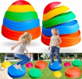 MEANHDAG 10 PCS Balance Stepping Stones for Kids, Obstacle Course Play Outdoor Backyard Activities Equipment Helps Build Children’s Coordination and Confidence, Non-Slip Surface and Edging