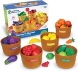 Learning Resources Farmer’s Market Color Sorting Set | Pretend Play Food Sets for Kids Kitchen, Color Sorting Toys, Plastic Fruit and Vegetable Toy for Kids Kitchen Set