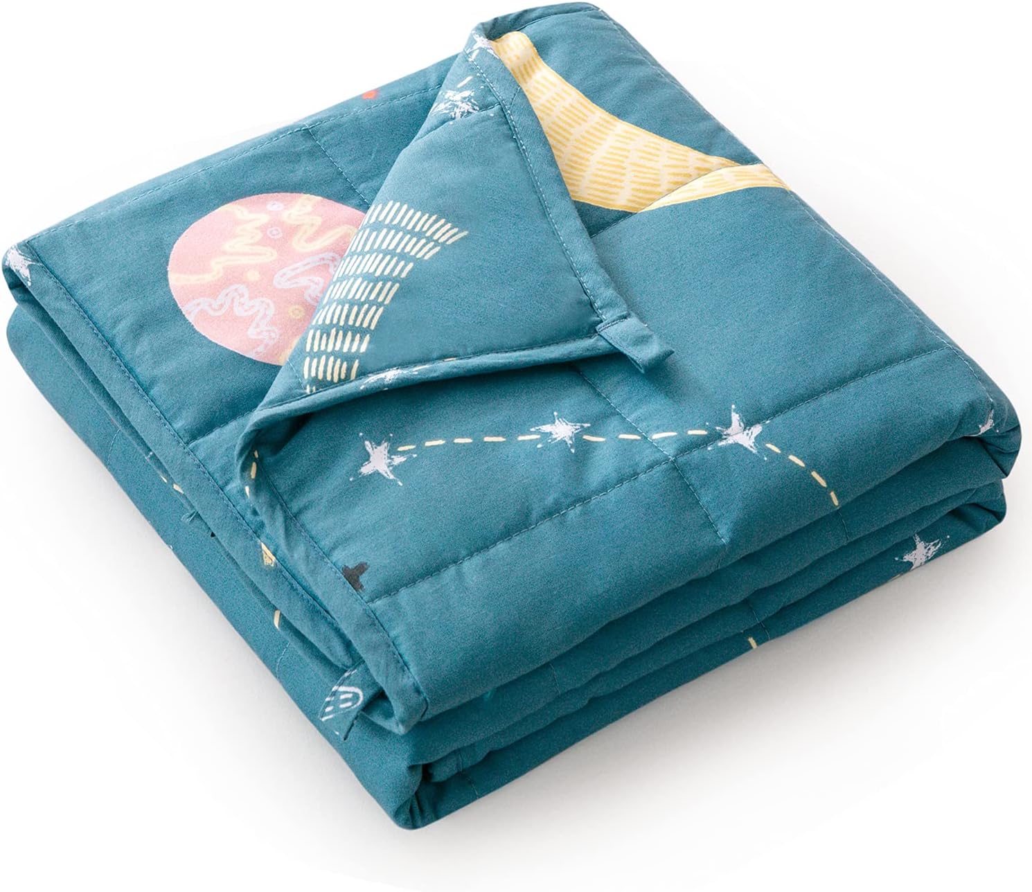 Mr. Sandman 5 lbs Weighted Blanket for Twin Size Bed, Perfect for 40-60lb Breathable Cotton Heavy Blanket with Premium Glass Beads – 36″ x 48″ Star Moon Blue