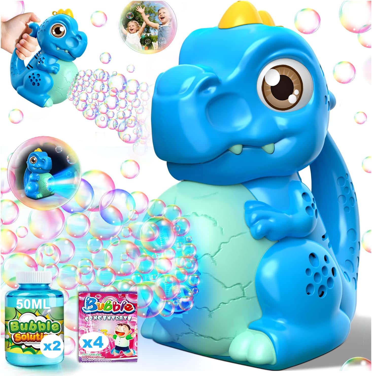 Dinosaur Bubble Machine for Toddler: Automatic Blower with Lights, Large 150ML Tank & Powerful Motor – Produces 15,000+ Colorful Bubbles/Min for Magical Party, Birthday