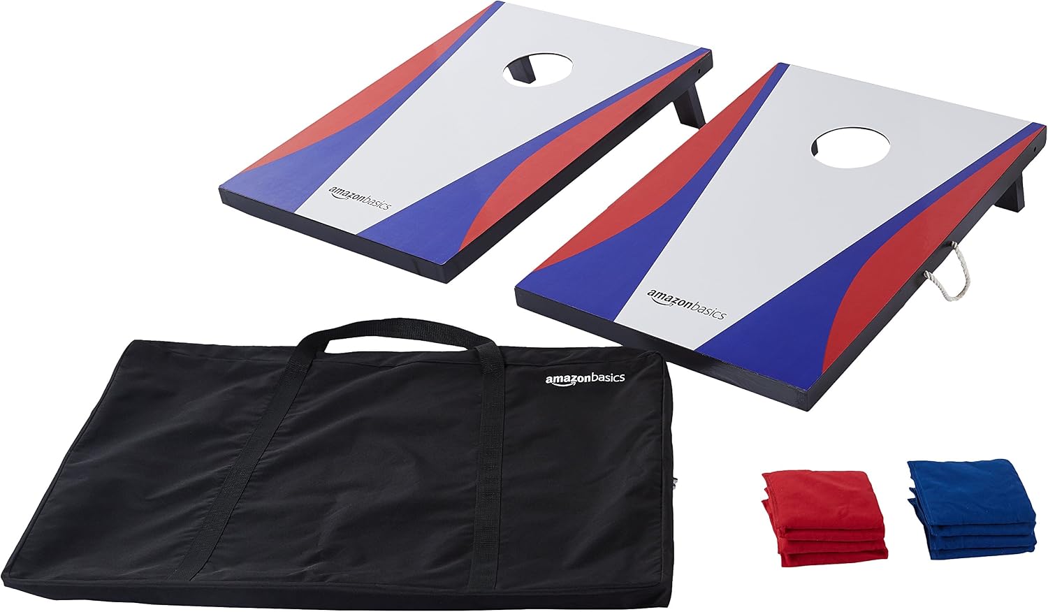 Amazon Basics Portable Cornhole Set, Outdoor Game Bean Bag Toss with Carrying Case, Blue/Red