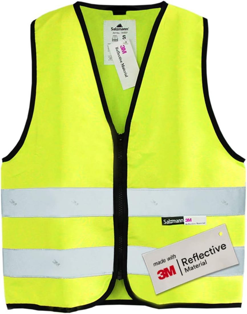 Salzmann Children’s High Visibility Vest | Kids Safety Vest | Ages 1-18 | Made with 3M Reflective Material | Durable Zipper Fastening | Yellow, Orange, Pink, Green