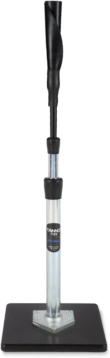 Tanner Tee The Original Batting Tee – Adjustable Pro Hitting Tee for Baseball & Softball, Steel Shaft, Composite Base, Hand-Rolled Rubber Top, 26″-43″ Height