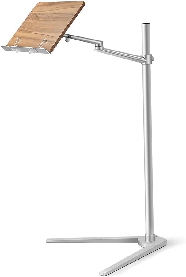 Bookstand, WoodPad, Rotating Holder for Laptop/Tablet/Phone, 2 Spring Clips