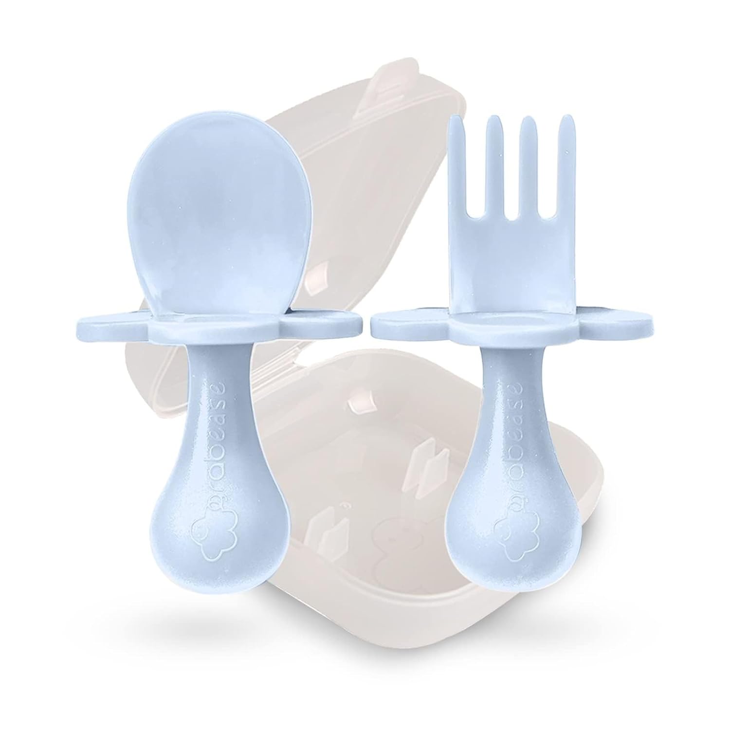 Baby Spoon & Fork Set with Case – Ergonomic Baby Utensils for Tiny Hands – Short Spoons for Self-Feeding – Training Fork for Toddlers – Ice Blue, Pack of 1