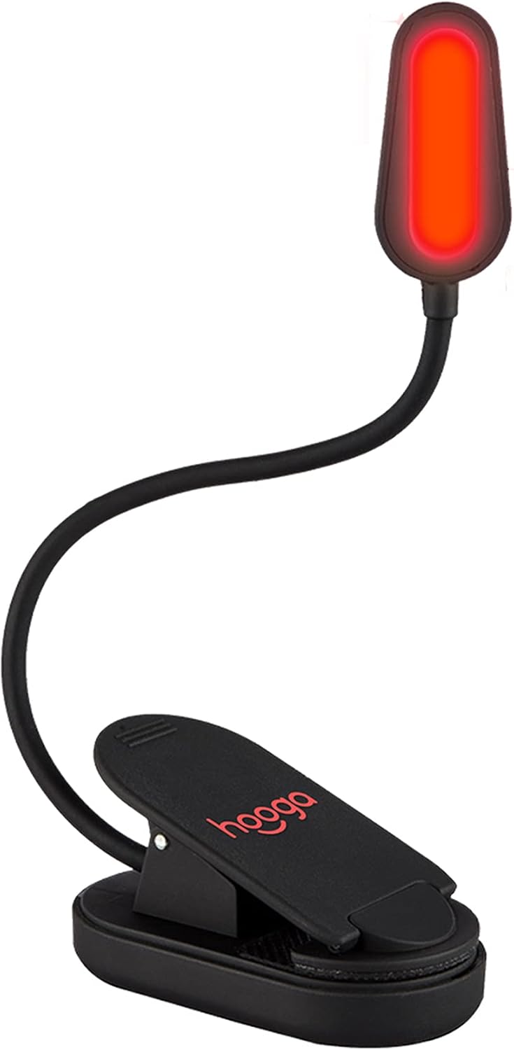 hooga Red Book Light, Rechargeable Clip On 625nm LED Light for Reading in Bed. No Blue Light Emitted, Eye Care Light for Strain-Free, Healthy Eyes. Gift for Students, Kids, Travel, Nursing, Studying.