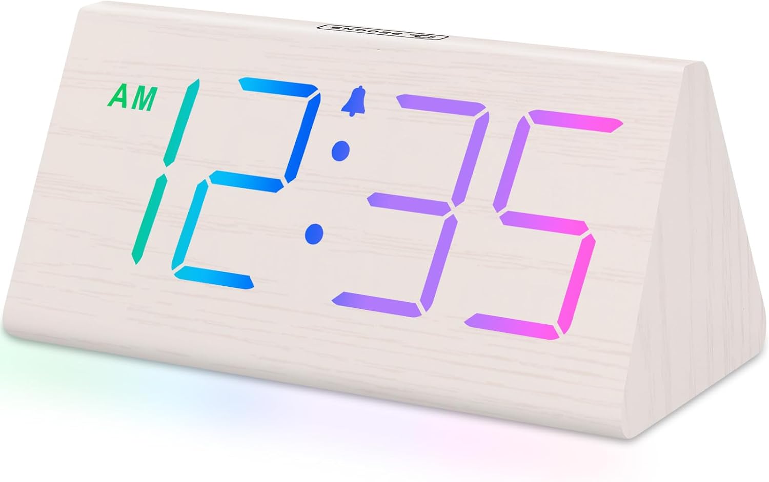 DreamSky Wooden Digital Alarm Clock for Bedrooms Desk with Large Numbers | RGB Electric Desk Clock, USB Port, Loud Alarm for Heavy Sleepers, Dimmer, Volume Control, Snooze, Wood Décor, Adapter Powered