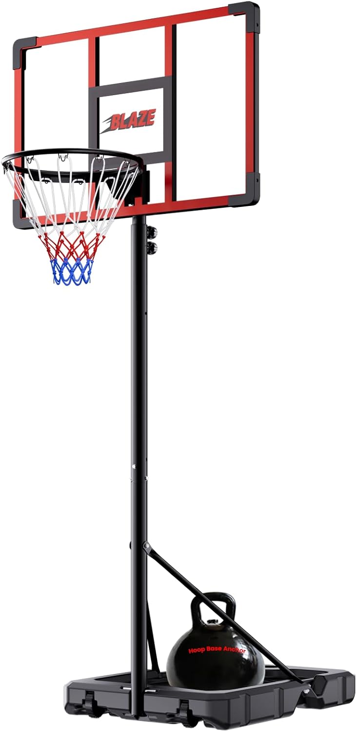 Portable Basketball Hoop for Kids & Teens, 4.1–8.5FT Adjustable Height, 32” Shatterproof Backboard, Fillable Base with Weight Bag, Outdoor Goal for Backyard & Driveway