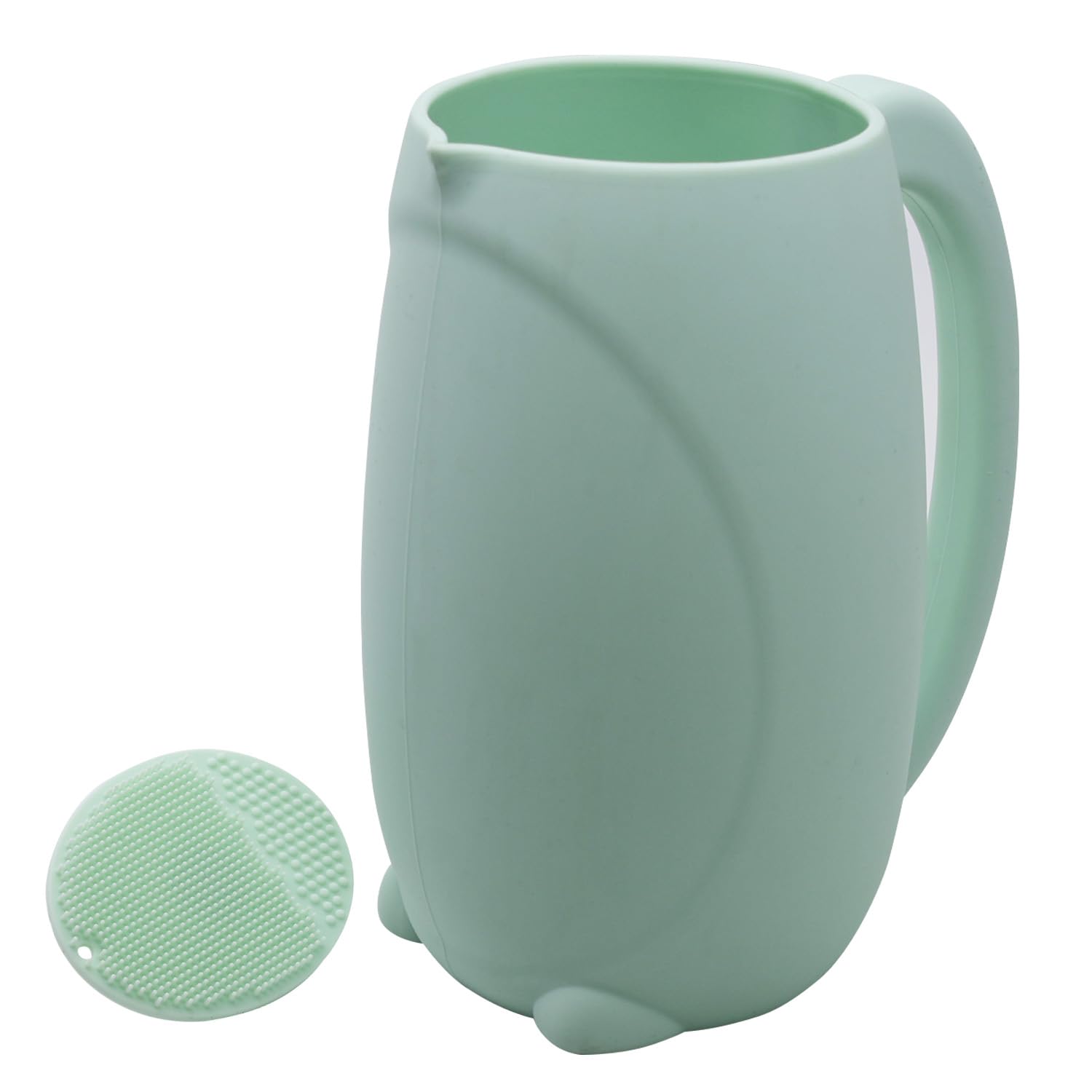 mandoo Baby Bath Rinse Cup – Food Grade Silicone – Shampoo & Body Washing Rinser Cup for Kids with Easy Grip Handle to Rinse Baby Shower – Baby Essentials (Mint+Brush)