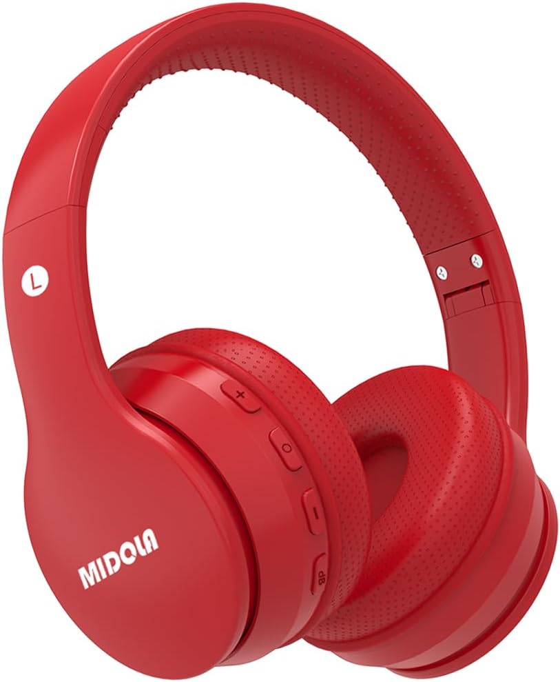 MIDOLA Kids Headphones Bluetooth 5.3 Wireless 60H Play Time Volume Limit 85/110dB Over Ear Foldable Protection Headset/Wired AUX Cord Mic for Children Boy Girl Travel School Phone Pad Tablet Red | Adjustable Headband Foldable Over-Ear Lightweight Headsets for Toddler Girls Boys Tablet/iPad,HD Stereo,Built-in Mic