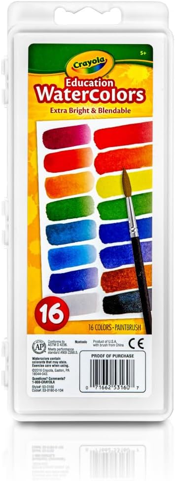 Crayola Watercolor Paint Set for Kids, Washable Paint, School Art Supplies | School Supplies Essentials, Washable Paint for Kids, Arts & Crafts, Ages 4+