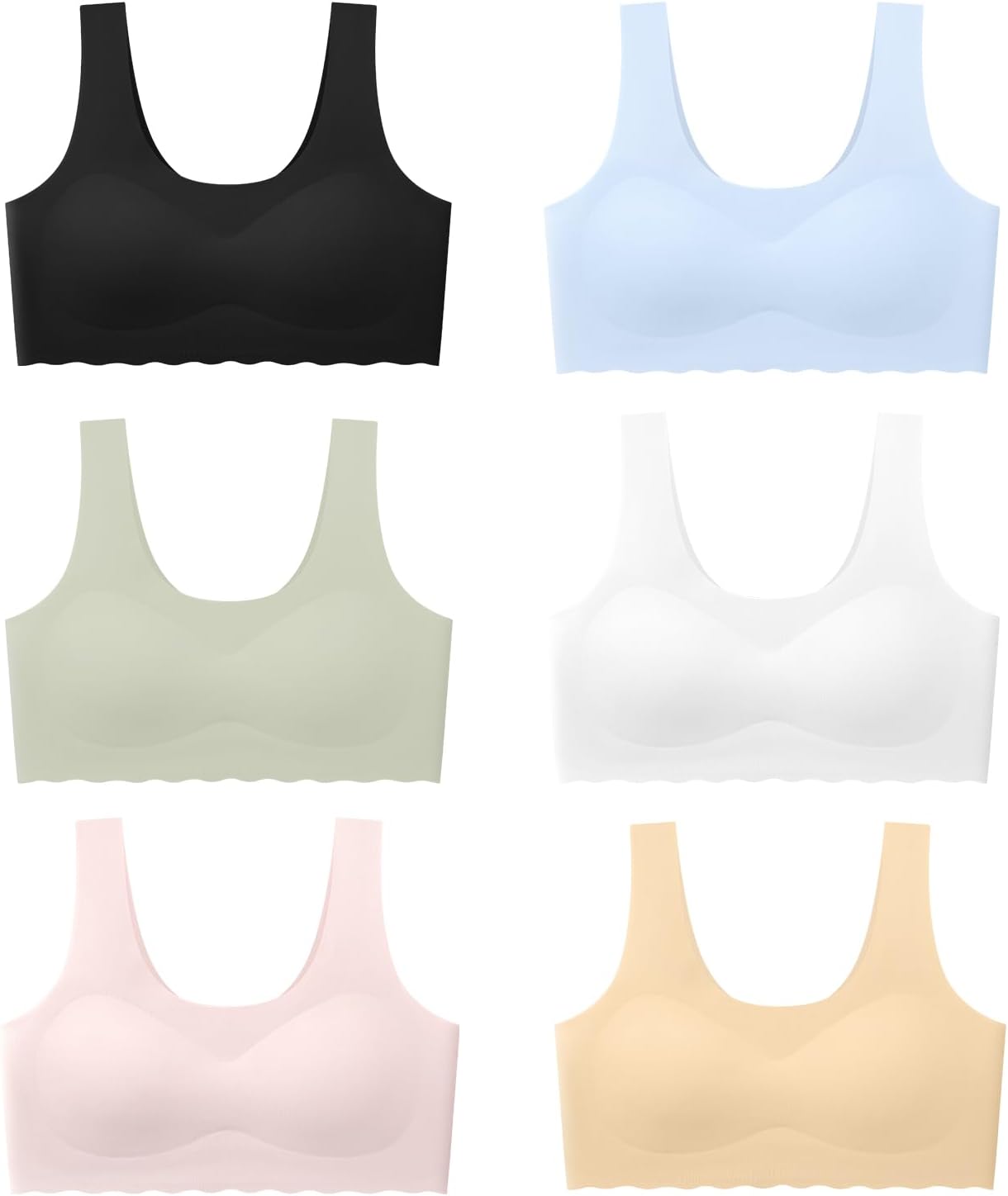 Demifill Teen Girls Seamless Training Bra with Removable Padding Multipack | 6Pack No Show Tagless Sports Bra, Comfort Stretch Bralette for Teenage Girl