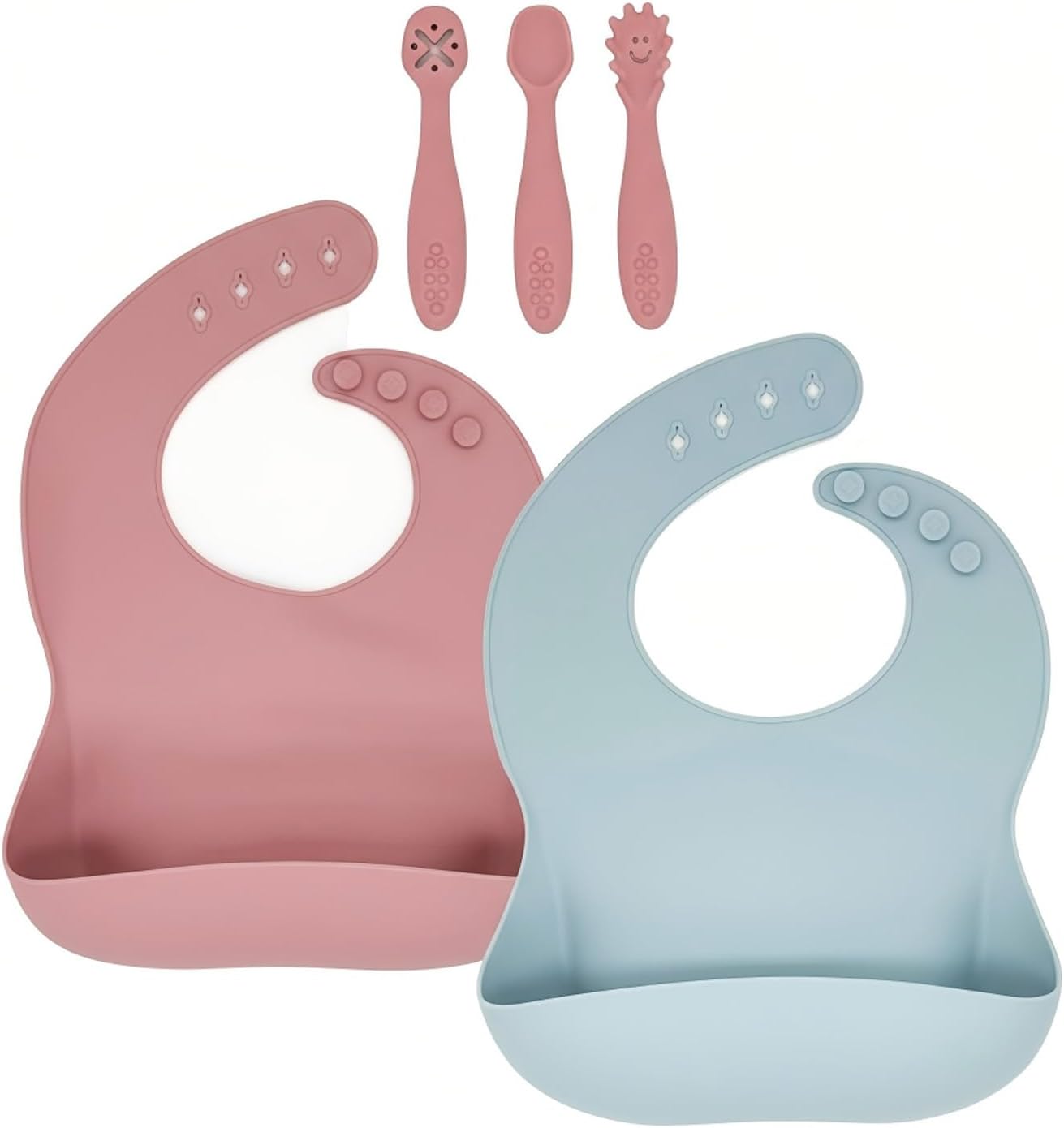 Silicone Baby Bibs 2 pcs with Silicone Baby Spoons Self Feeding Waterproof, Soft
