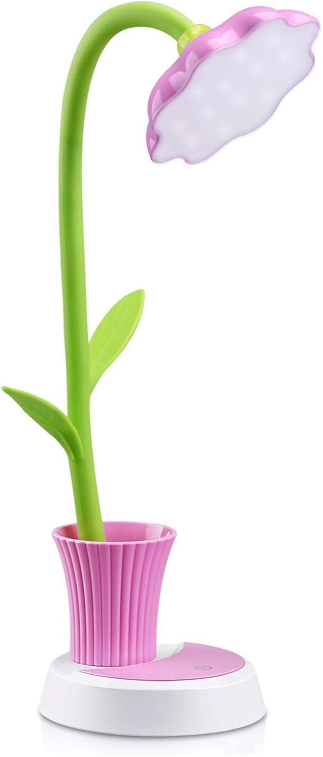 Desk Lamp for Kids Sunflower LED Charging Table Lamp Support Eye Protection Small Desk Folding for Reading,Study and Office, Adjustable Brightness – Pink