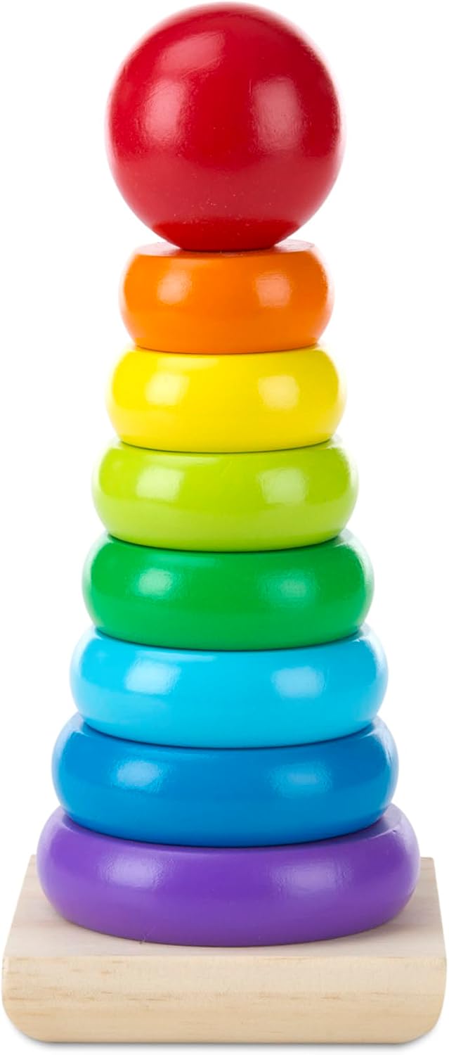 Melissa & Doug Rainbow Stacker Wooden Ring Educational Toy – Wooden Stacking Rings, Stacker Toys for Toddlers Ages 2+