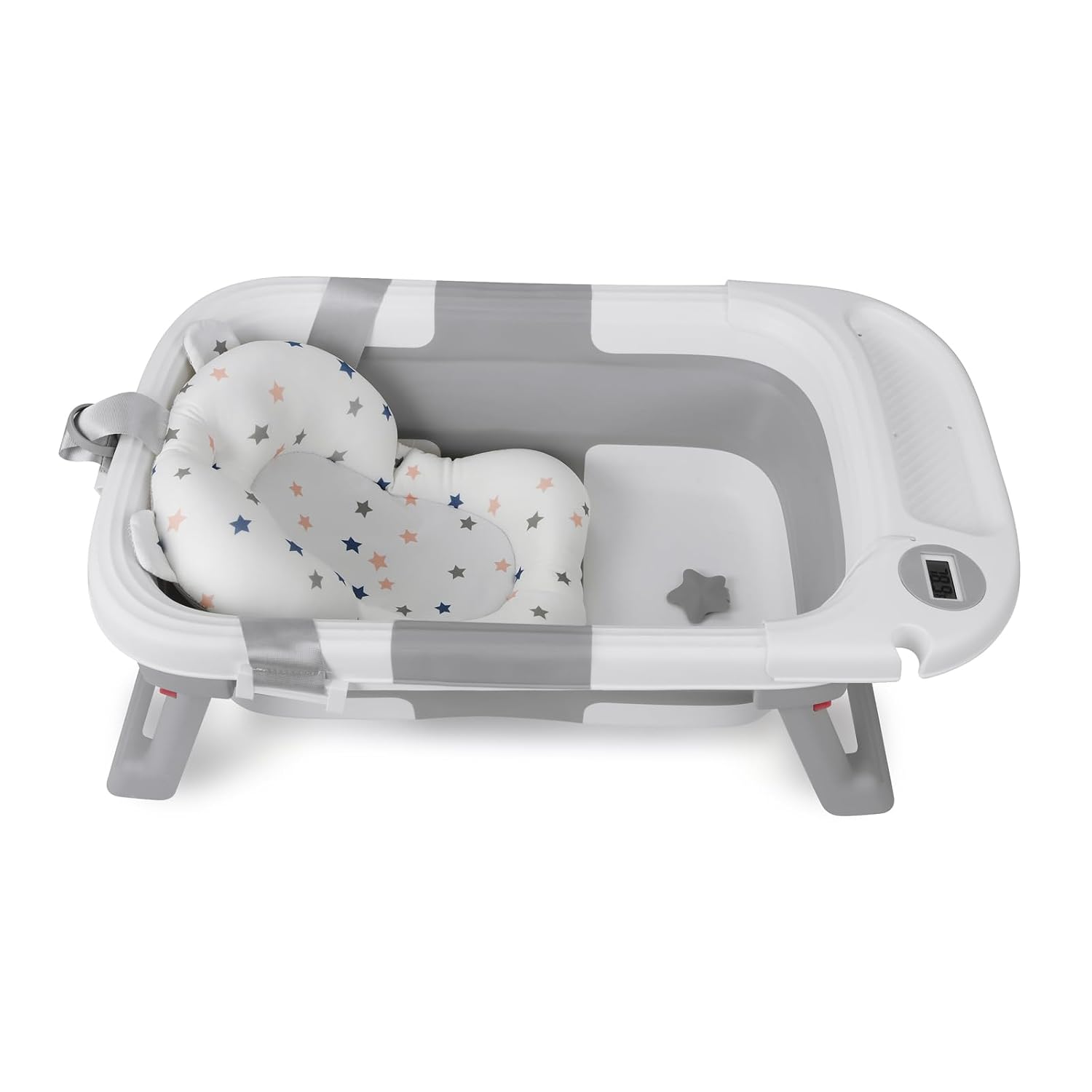 Baby Bathtub for Newborn Infant, Collapsible Baby Bathtub with Temperature Display & Soft Cushion, Infant to Toddler Bathtub, Portable Foldable Travel Bath Tub, 0-24 Months (Grey)