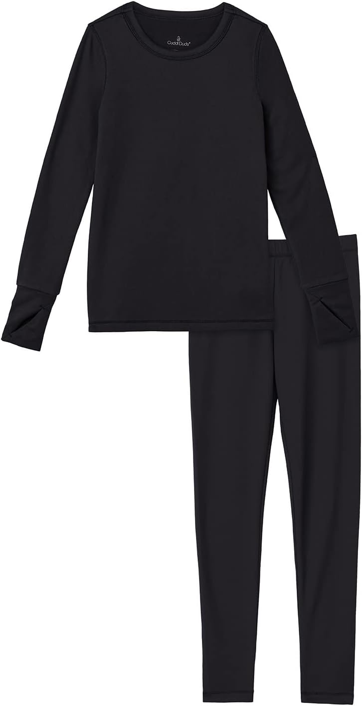 Cuddl Duds Heavyweight 2 Piece Sets Base Layer Thermal Underwear for Girls | Winter Clothing, Fleece Lined Long Sleeve Top & Leggings, Soft Lounge Set for Cold Weather, Moisture Wicking Heat Retention