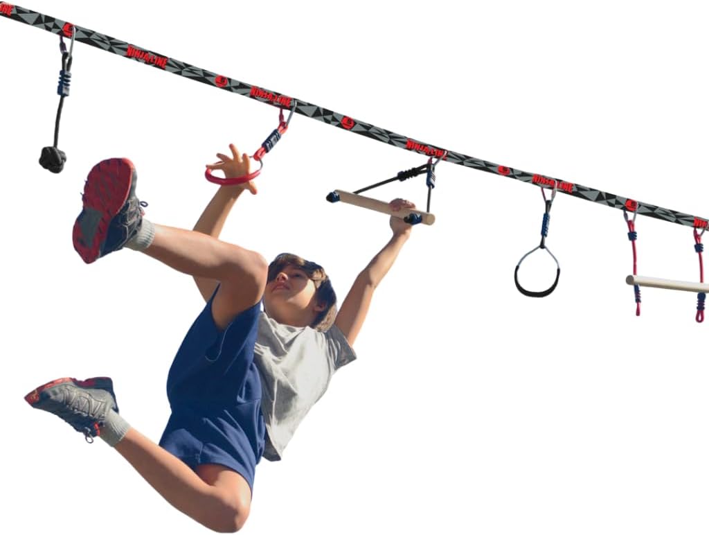 Slackers Ninjaline – 36′ Intro Kit – Includes 7 Hanging Attachments – Best Outdoor Ninja Warrior Training Equipment For Kids – Build Your Very Own Backyard Obstacle Course – Rated Ages 5+