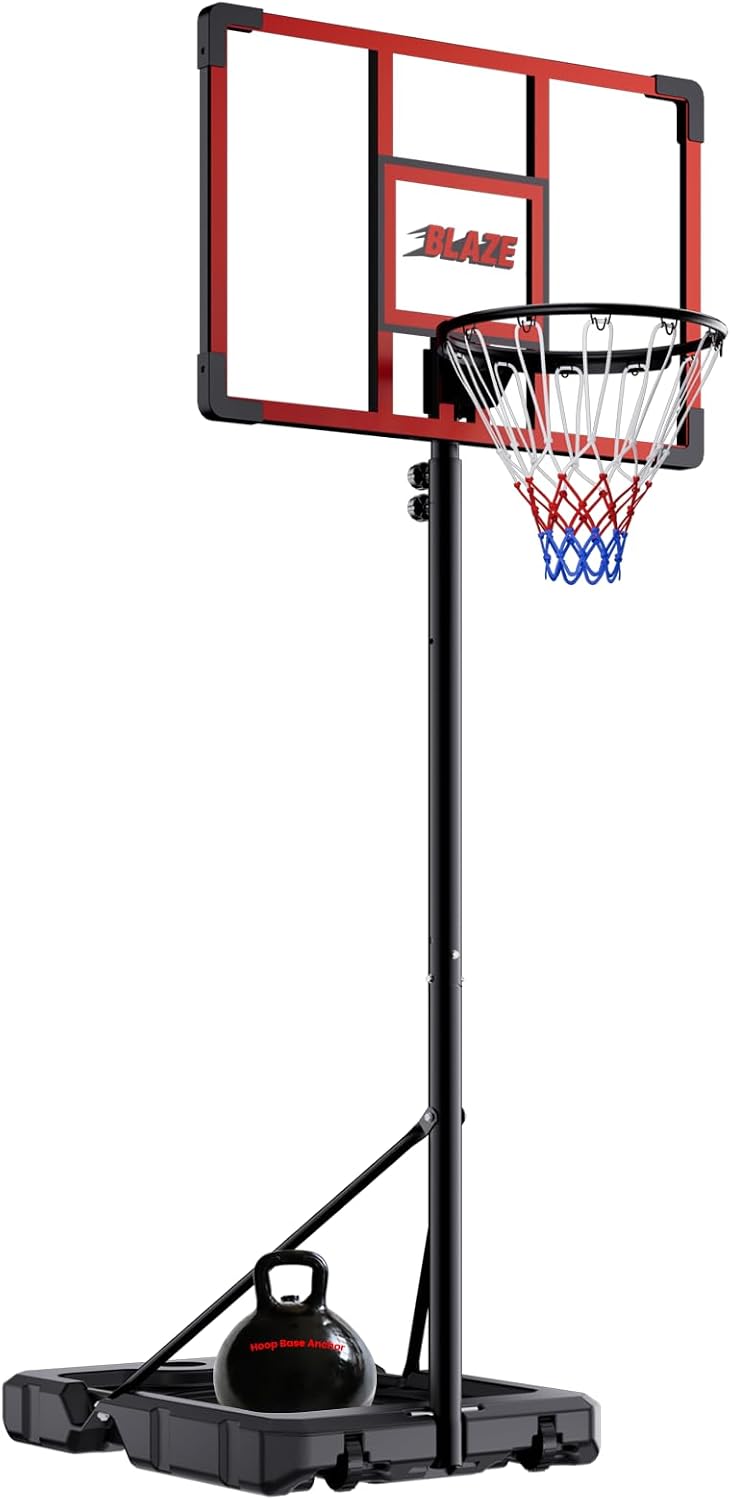 32 Inch Portable Basketball Hoop, Adjustable 4.1–8.5FT Height, Outdoor Basketball Goal with Weight Bag for Kids