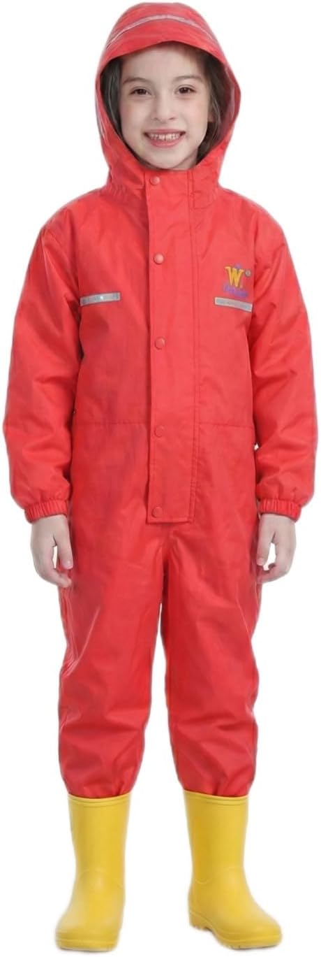JiAmy Kids Toddler One Piece Rain Suit, Muddy Buddy Style Coverall for Daycare Outdoor Play (Ages 2-14)
