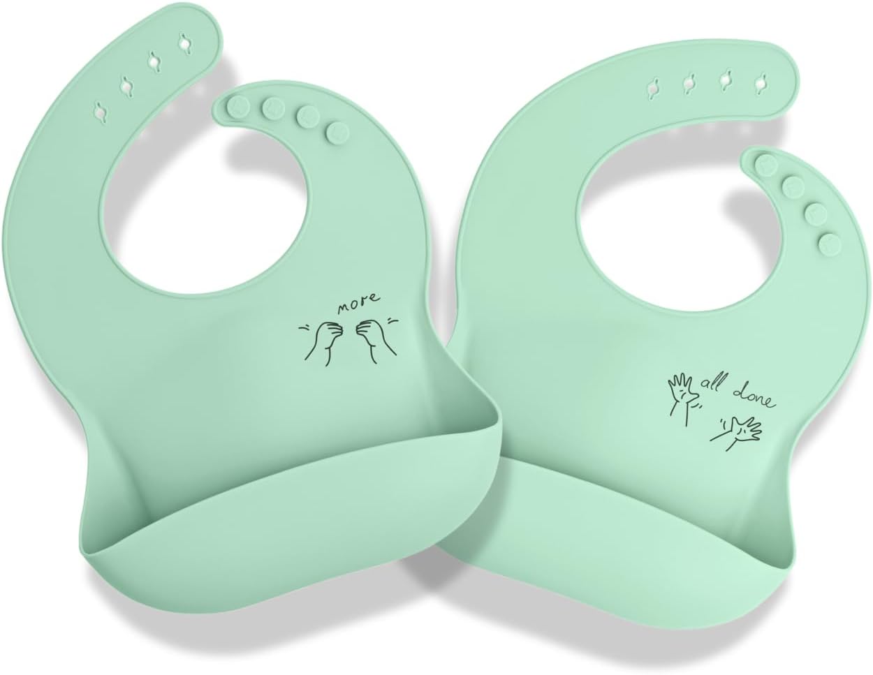 Baby Sign Language Bib, Silicone Baby Bibs, ASL Graphics, Food Catcher, Adjustable, Waterproof, Soft, 6-36 Months