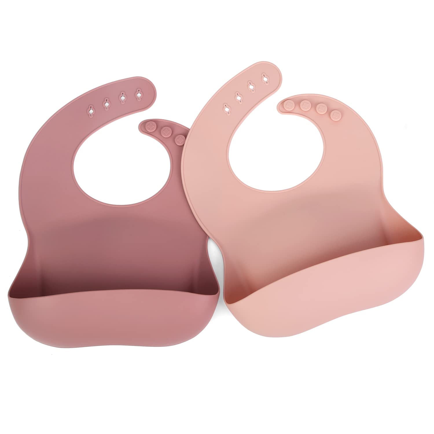 Silicone Bibs Set for Babies 2 Pack 6 M+ (Mauve/Baby Pink) | Waterproof Adjustable Silicon Rubber Baby Feeding Bibs with Food Catcher Pocket for Toddlers