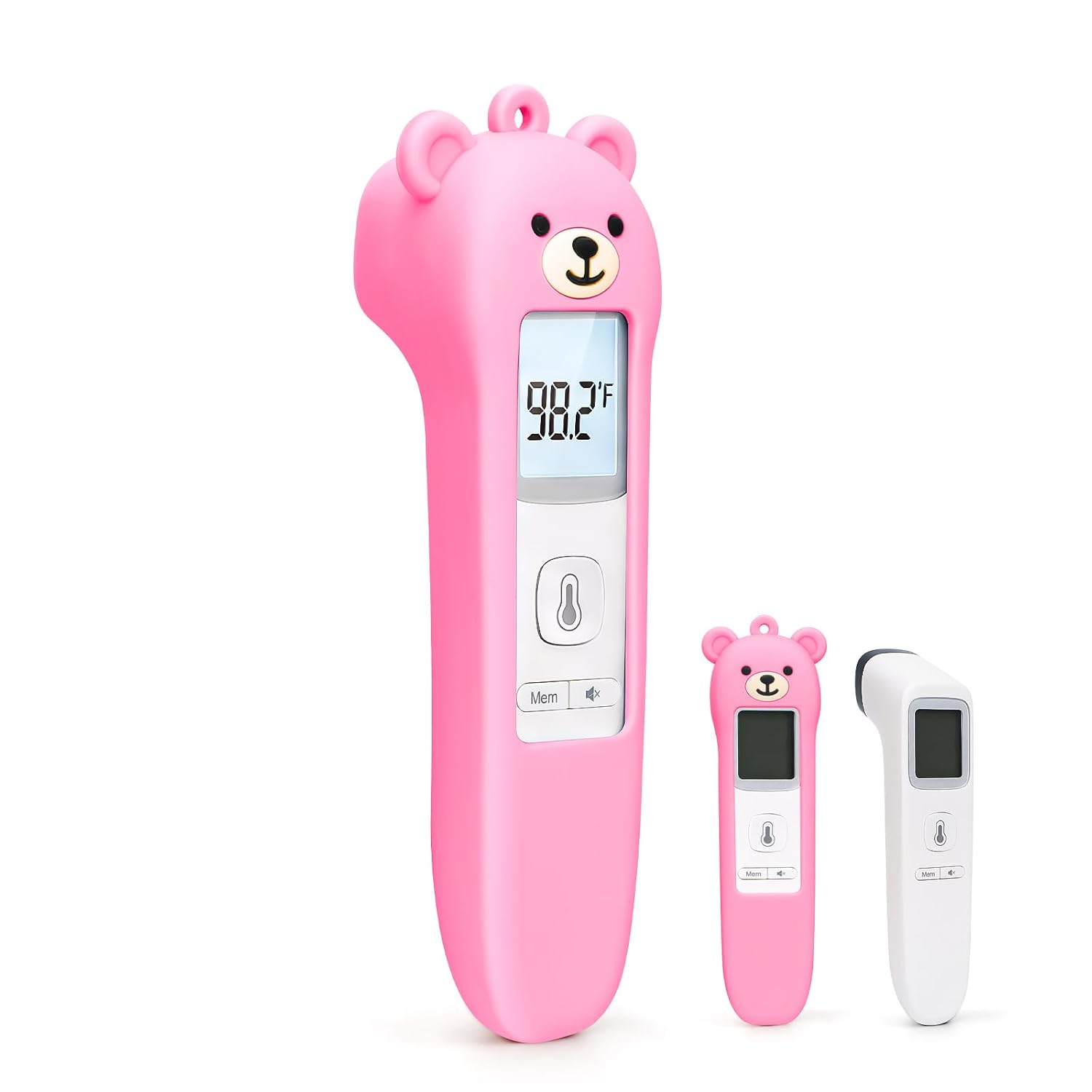 Cute Bear Silicone Thermometer Case Compatible with GoodBaby No-Touch Thermometer, Soft Anti-Drop Protective Cartoon Animal Cover Helps Calm Babies During Temperature Checks – Pink