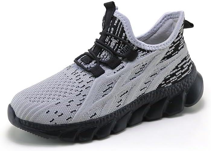 EGMPDA Boys Girls Shoes Kids Tennis Sneakers Walking Athletic Running Breathable Fitness Cross Training Fashion Lightweight Breathable for Toddler/Little Kid/Big Kid Light Gray Size 1.5