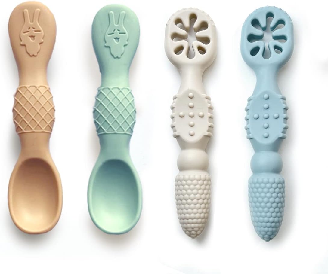 Baby Early Spoon Set | Self-Feeding and Training Spoons | Toddler Utensil | BPA-Free Silicone 4-Pack (Mixed Set)