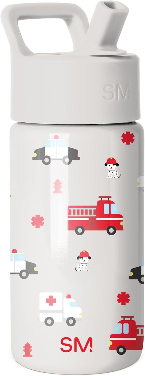 Simple Modern Kids Water Bottle & Toddler Cup | 14oz | Fire Truck | Insulated Stainless Steel Toddler Water Bottle, Kids Tumbler with Straw | Spill Proof for School Girls Boys | First Responder