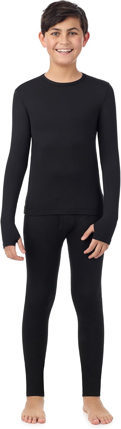 Cuddl Duds Heavyweight 2 Piece Sets Base Layer Thermal Underwear for Boys | Winter Clothing, Fleece Lined Long Sleeve Top & Leggings, Soft Lounge Set for Cold Weather, Moisture Wicking Heat Retention