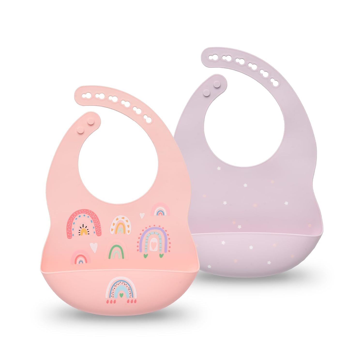 SILI FACTORY Silicone Baby Bibs 2 Sets, Adjustable Waterproof Baby Bibs | Silicone Bibs for Girl, Boy,Baby Bibs with Food Catcher, Sturdy Baby Bibs for Feeding Essentials, BPA Free, Dishwasher Safe