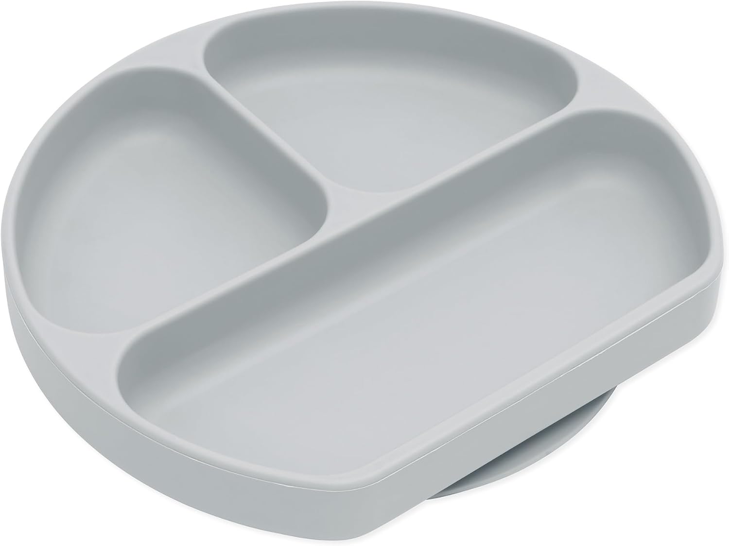 Bumkins Toddler and Baby Suction Plate, Divided Grip Dish for Babies and Kids, Baby Led Weaning, Feeding Supplies, Sticks to Tables and Highchairs, Platinum Silicone, for Chidren 6 Months, Gray