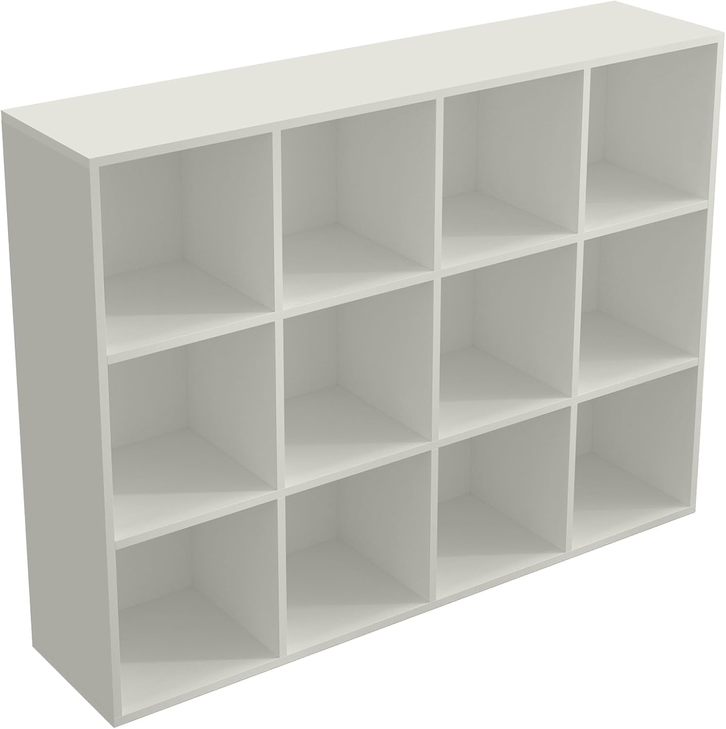 12-Cube Storage Shelf Bookcase, Warm White | Wooden 3-Tier Open Bookshelf, Fits 11×11″ Bins, Vertical or Horizontal Use, Full Back Panels, For Home Office