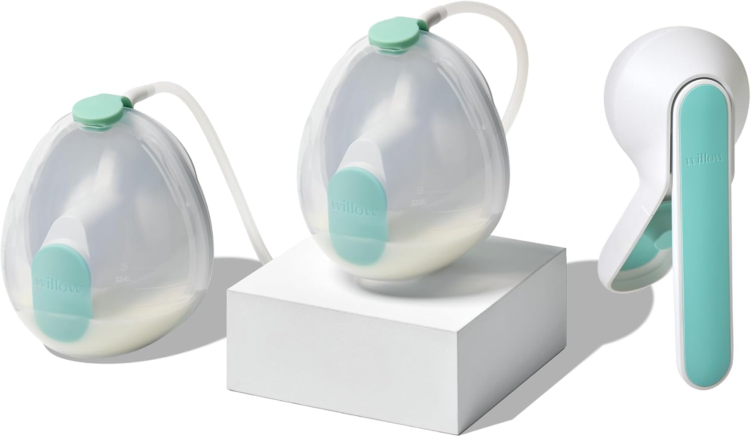 Willow Wave Double Wearable Manual Breast Pump, Pump Both Sides Discreetly, Ergonomic Handle, 24mm Silicone Flanges, Two 5oz Containers, Works with Electric Breast Pumps as Hands-Free Conversion Kit | Two 5oz containers, silicone flanges, ergonomic handle, works with electric breast pumps as hands-free conversion kit