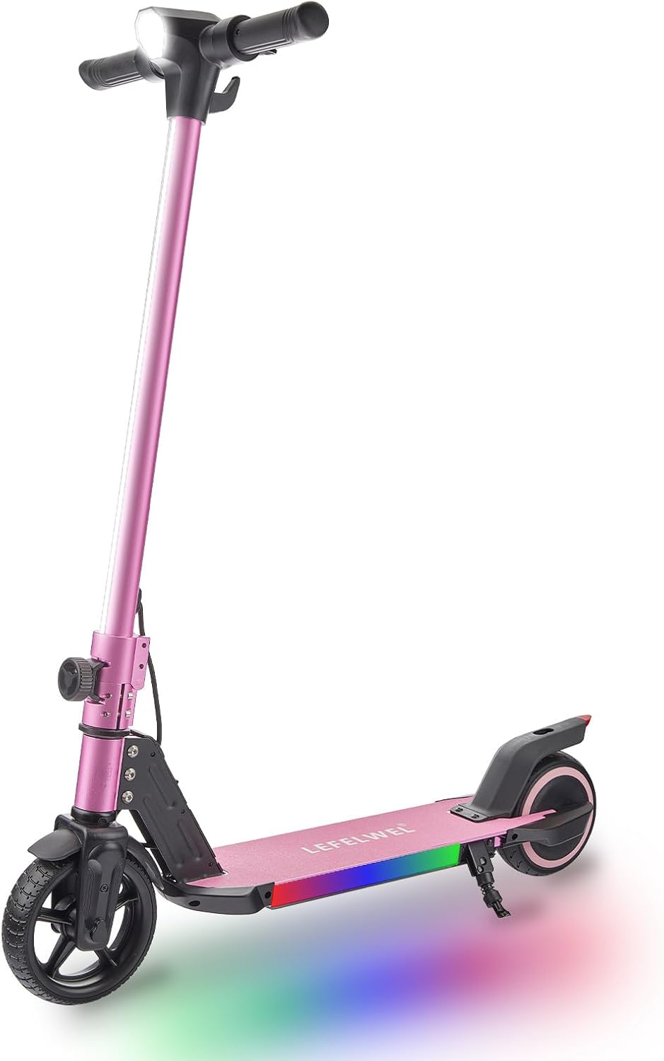 Electric Scooter for Kids Ages 6-12, 150W Motor, 4/7/11 Mph, 60 mins Ride Time, Adjustable Speed, LED Display, Colorful Lights, Electronic Brake, Foldable Kids Electric Scooter ，UL2272 Certified(Pink)