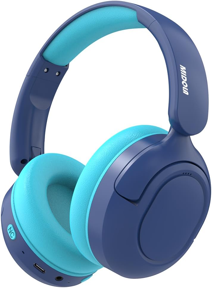 Kids Bluetooth Headphones Wireless,ANC,68H,Safe Volume Limit 85/94dB Blue | Adjustable Headband Foldable Over-Ear for Toddler Girls Boys Tablet/iPad,HD Stereo,Built-in Mic