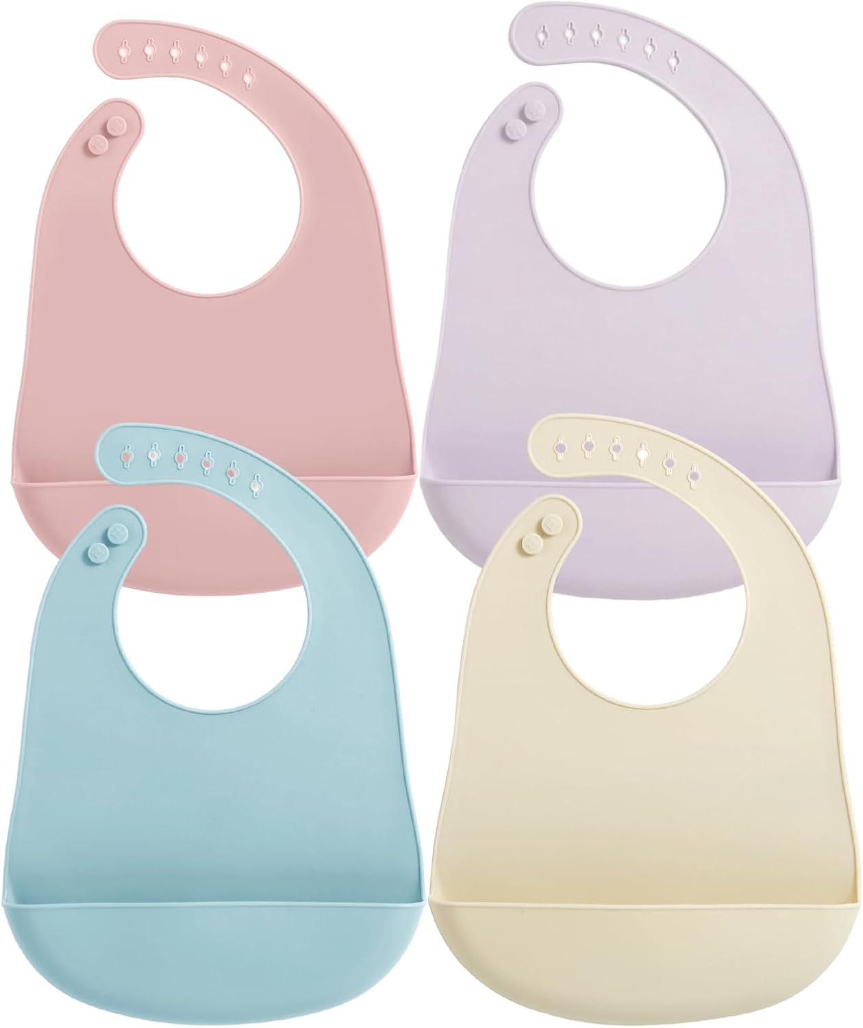 PandaEar Silicone Baby Bibs, 4 Pack Waterproof Feeding Bibs with Pocket | Silicone Baby Bibs with Pocket Stay Open to Catch Spills. Perfect Waterproof Baby Bibs for Less Mess.