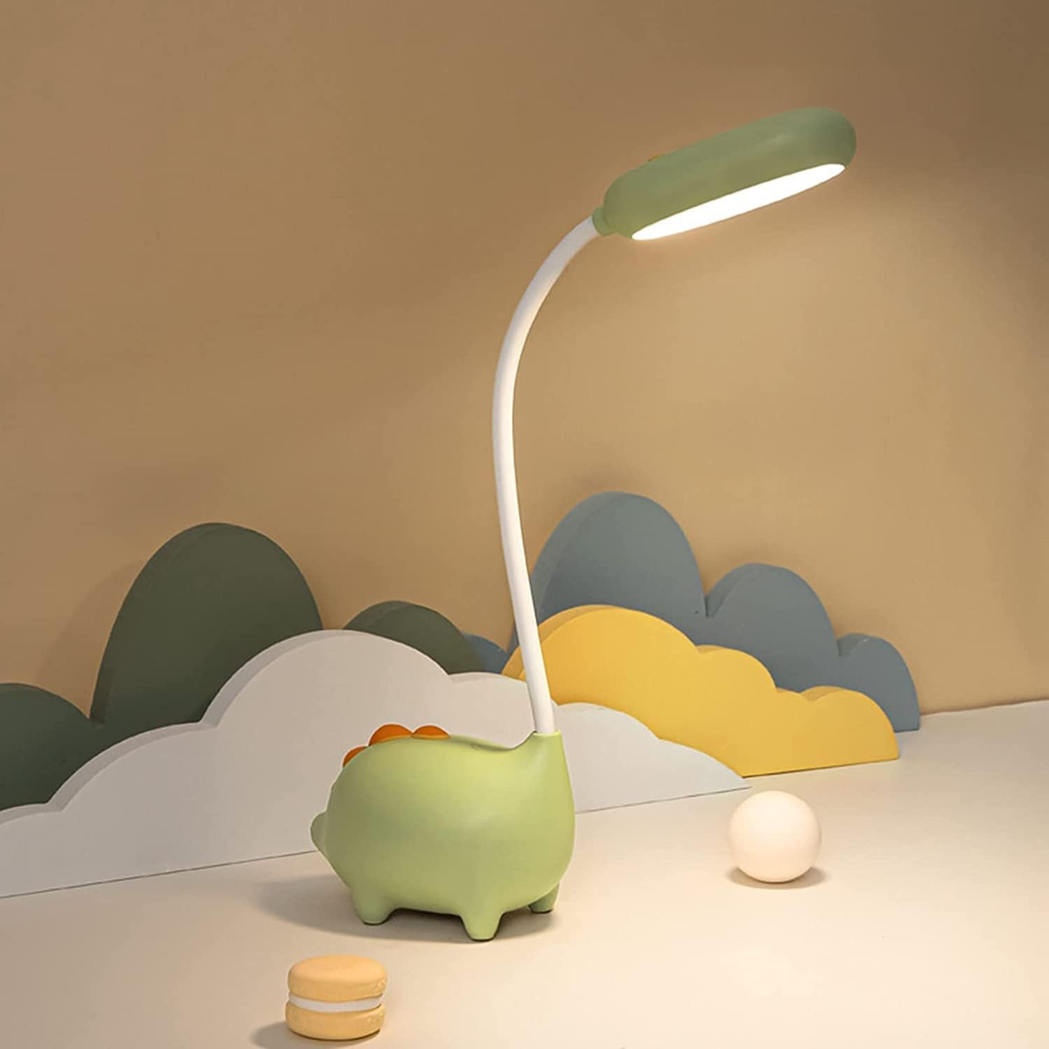 LED Desk Lamp, Dinosaur Night Light for Kids, Cute Bedside Reading Light | Touch Control, 3 Color Modes, Adjustable Gooseneck, Nursery Room Decor Small Lights, Funny Gifts for Boys Girls Teens