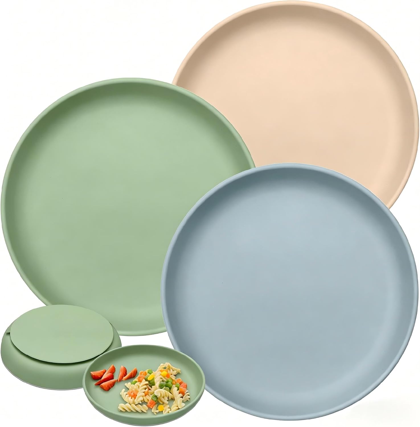 Toddler Plates with Suction 3Pack, 100% Food-Grade Silicone Dishes | No Dividers, BPA-Free, Strong Suction Sticks to Table, Dishwasher & Microwave Safe, Helps Baby/Toddler/Kids Self-Feed