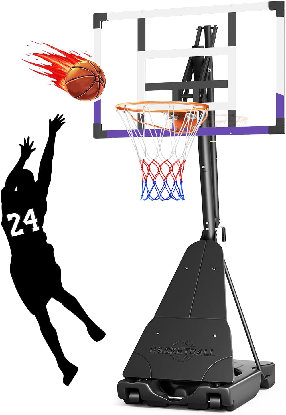 Basketball Hoop Outdoor 44/48/54 Inch PC Backboard, 10FT Adjustable Basketball Goal, Portable Basketball Hoop for Kids/Teens/Adults in Backyard, Driveway and Indoor
