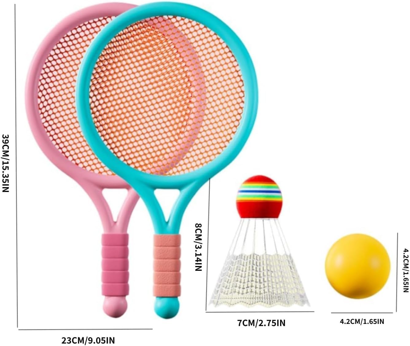 Tennis Racket Set Kids Portable Outdoor Toy 3-12yr Parent-Child | Children’s Badminton 15IN plastic paddles feature non-slip soft grips for indoor play/patio fun, durable yet light and safe